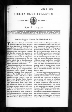 Sierra Club Bulletin 1939 Vol 24 No 2 April cover